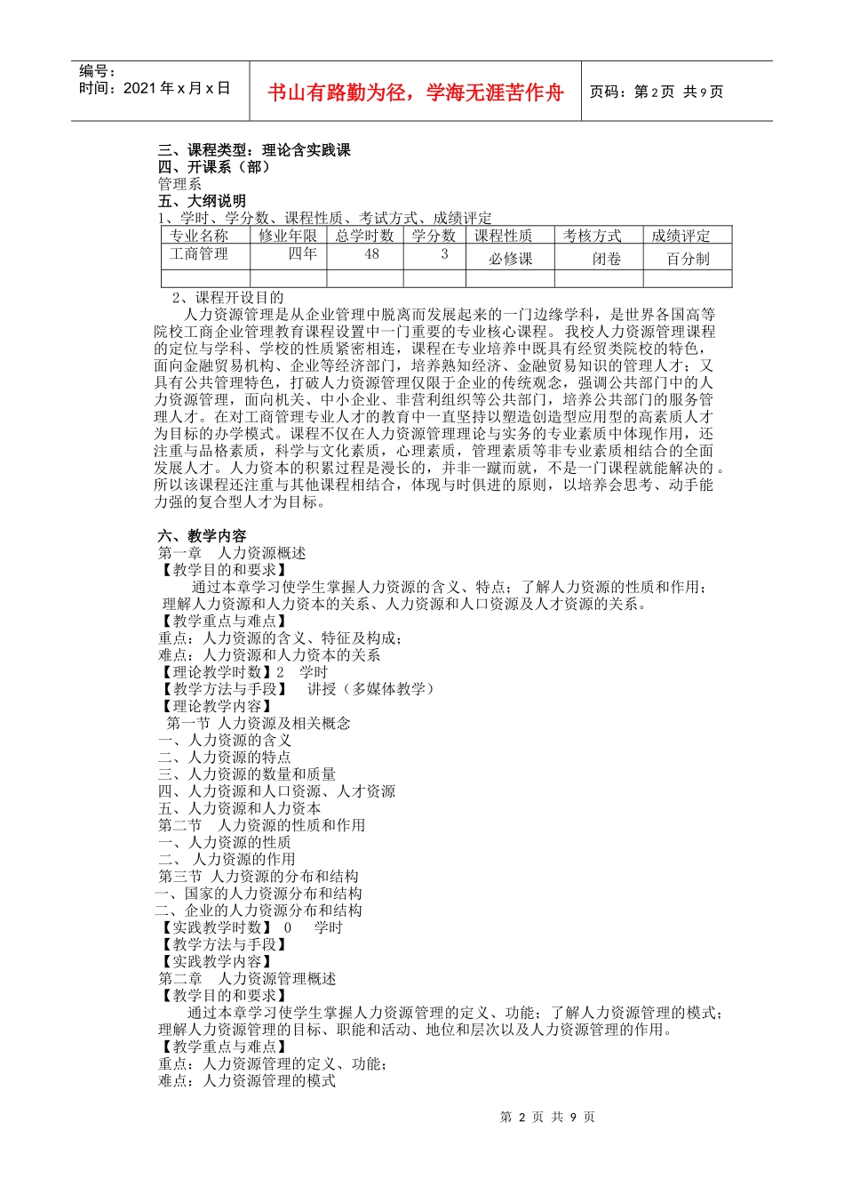 人力资源管理课程教学大纲_第2页