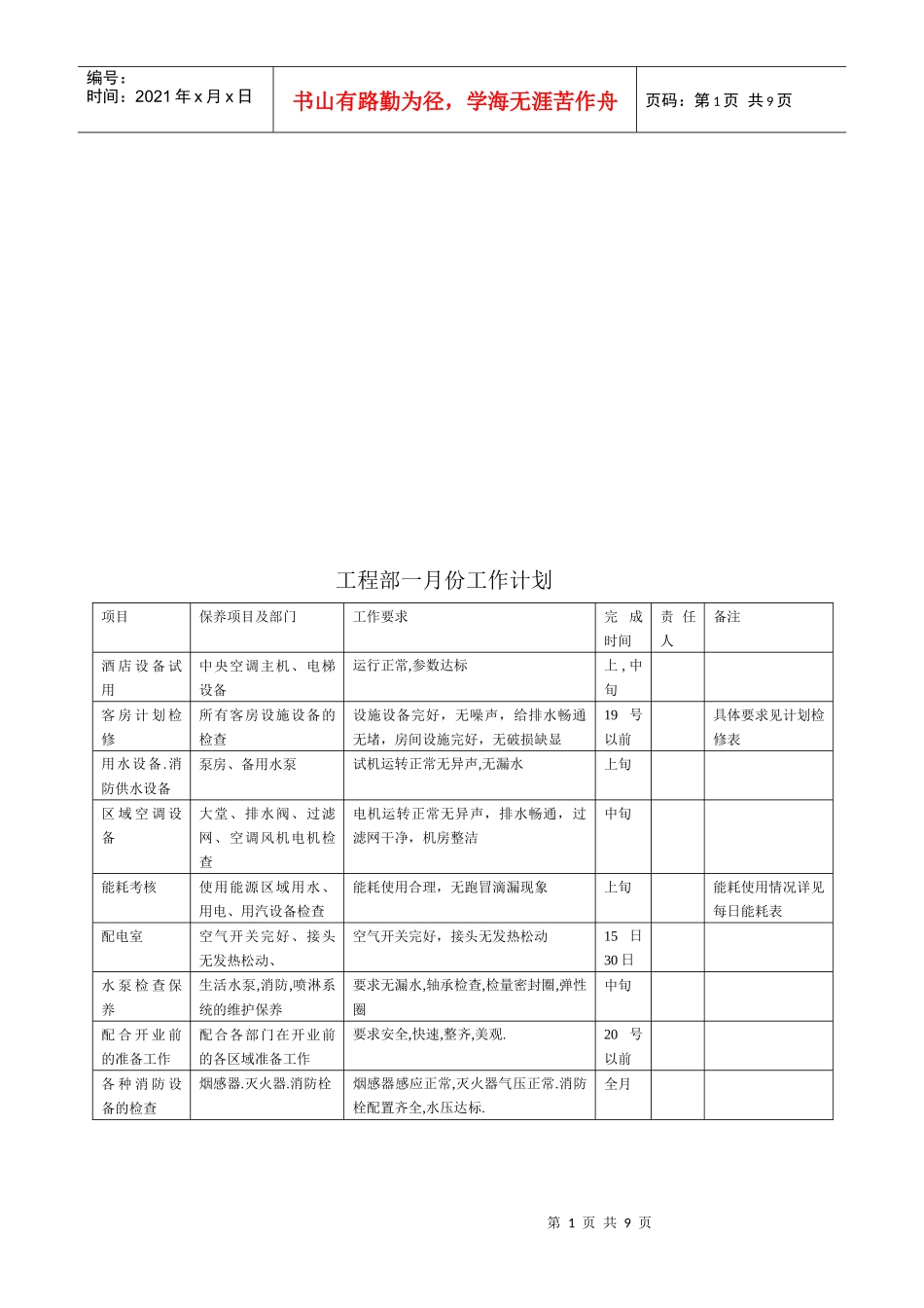 试谈工程部年度工作计划_第1页