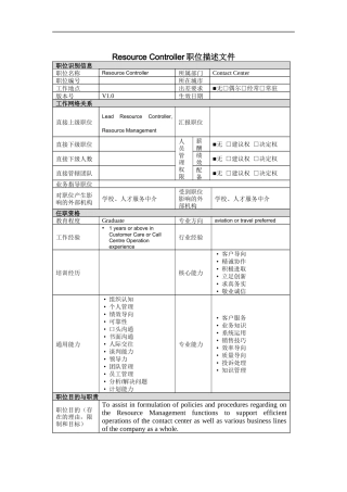 人力资源-2022Resource Controller岗位说明书