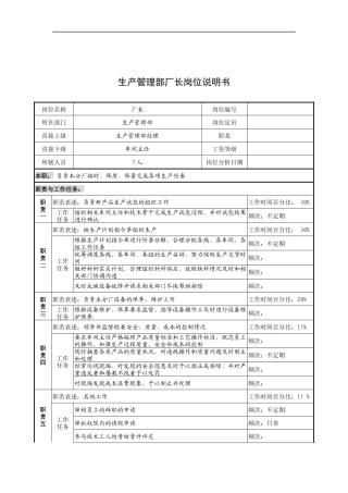 奥康集团生产管理部厂长岗位说明书