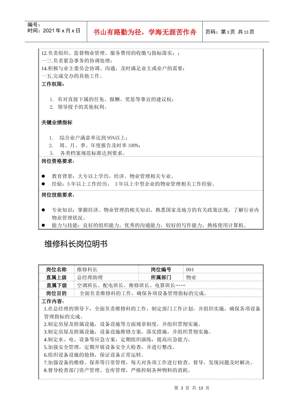 企业各部门岗位明书_第3页