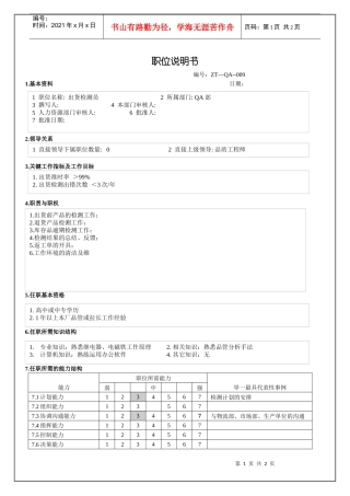 人力资源-2022QA部出货检测员职位说明书