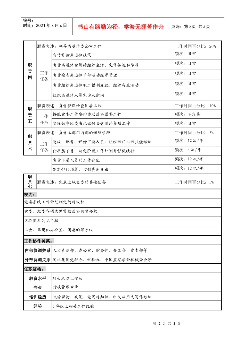 党群办主任职务说明书_第2页