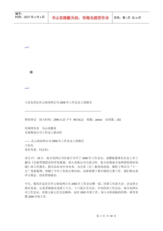 在云南电网公司年度工作会议上的报告