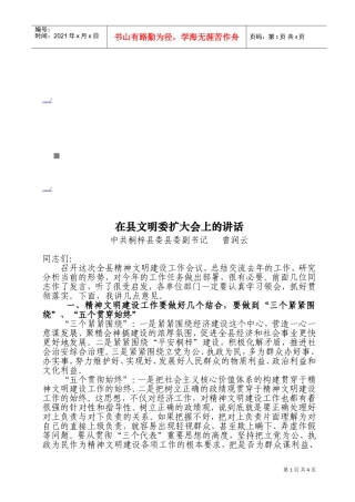 试谈在县文明委扩大会上的讲话