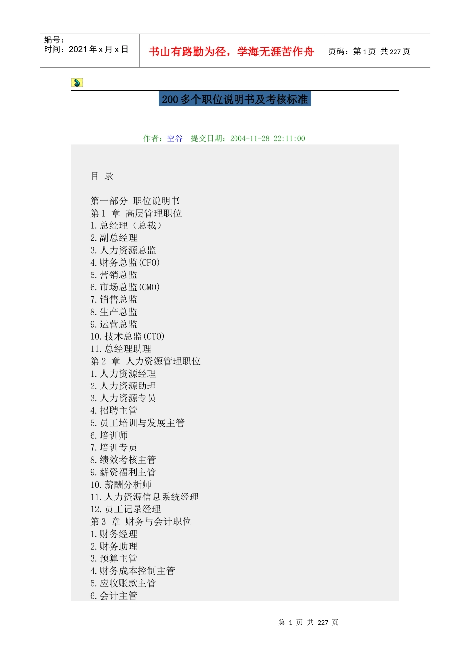 人力资源-2022012-200个职位说明书及考核标准_第1页