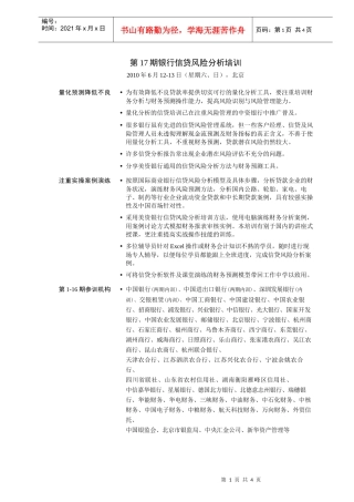 第17期银行信贷风险分析培训