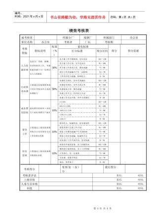 办公室绩效考核表