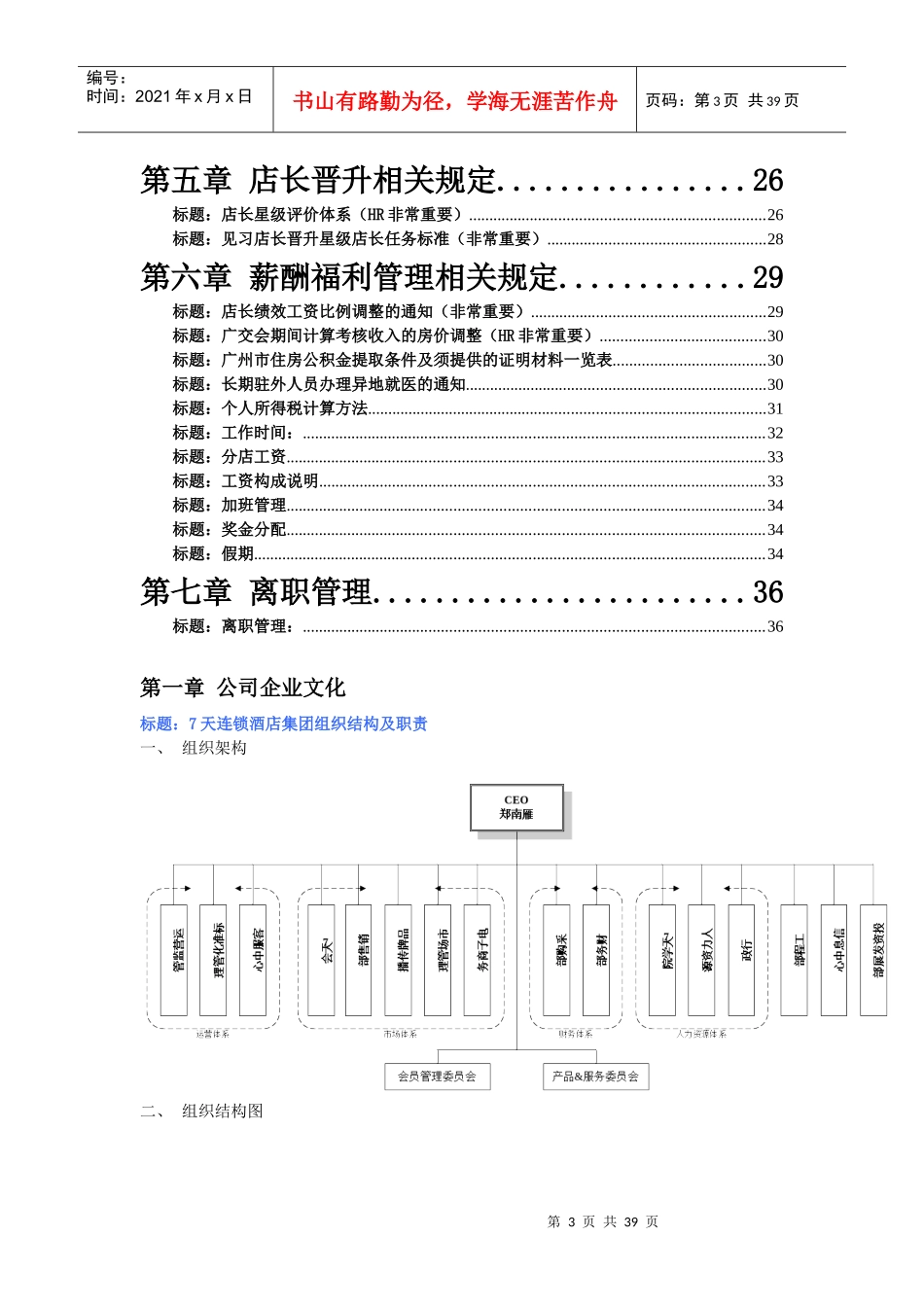 天连锁酒店人事管理制度手册_第3页