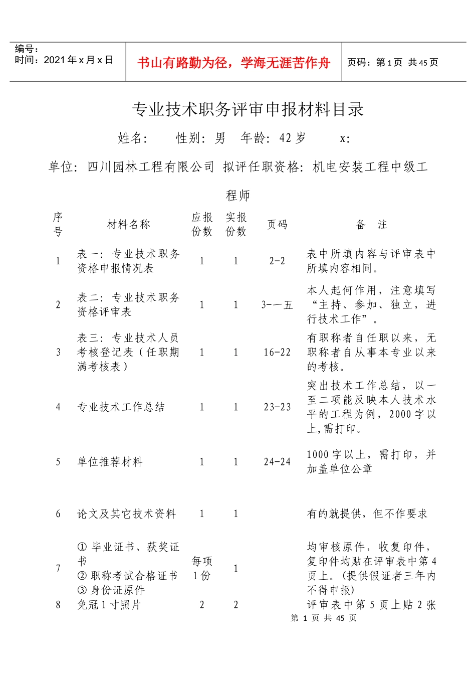 专业技术职务评审申报材料样板_第1页