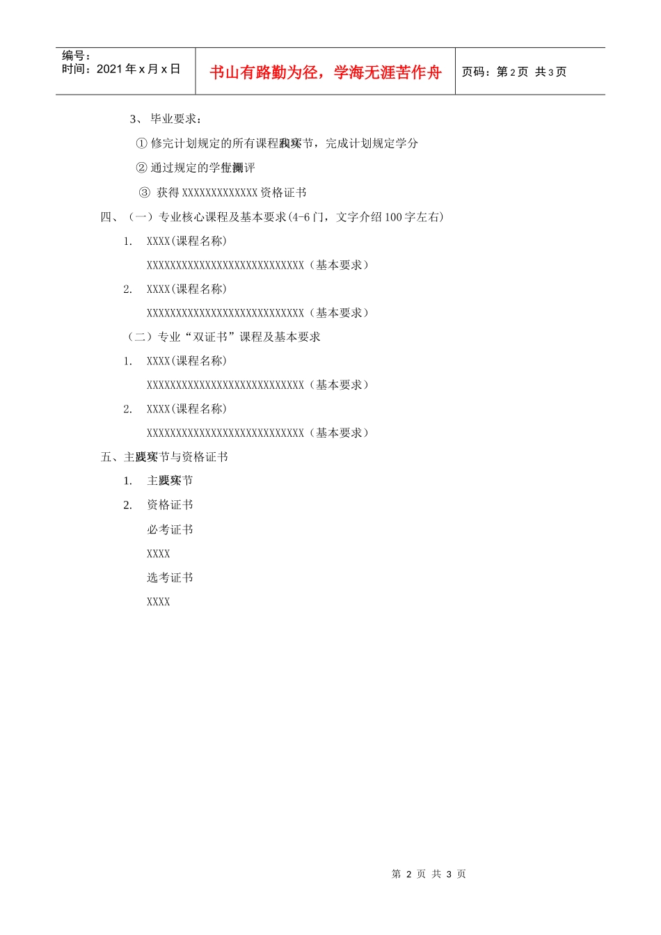 人才培养方案的结构及内容(格式)_第2页