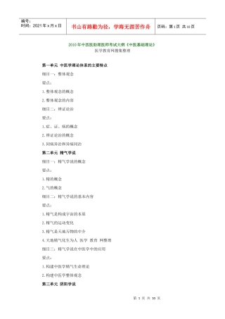 人力资源-2022XXXX年中西医助理医师考试大纲《中医基础理论》