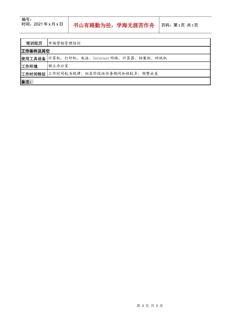 化妆品公司销售二部部长岗位说明书_第3页