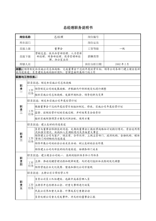 宁波华能贸易公司总经理职务说明书