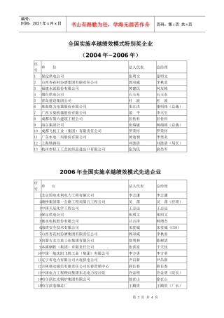 全国实施卓越绩效模式特别奖企业