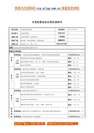 中船重工研究所开发经营处处长岗位说明书