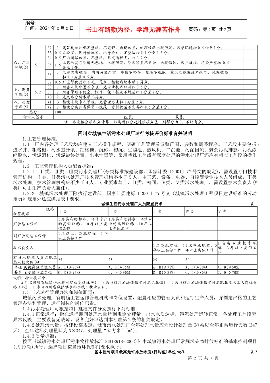 二、四川省城镇生活污水处理厂运行考核评价表_第2页