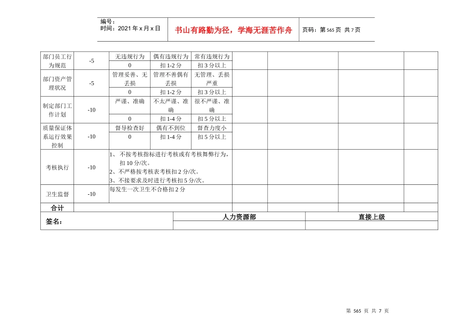 安盛—湖南亚华宾佳乐乳业公品管部考核表_第2页