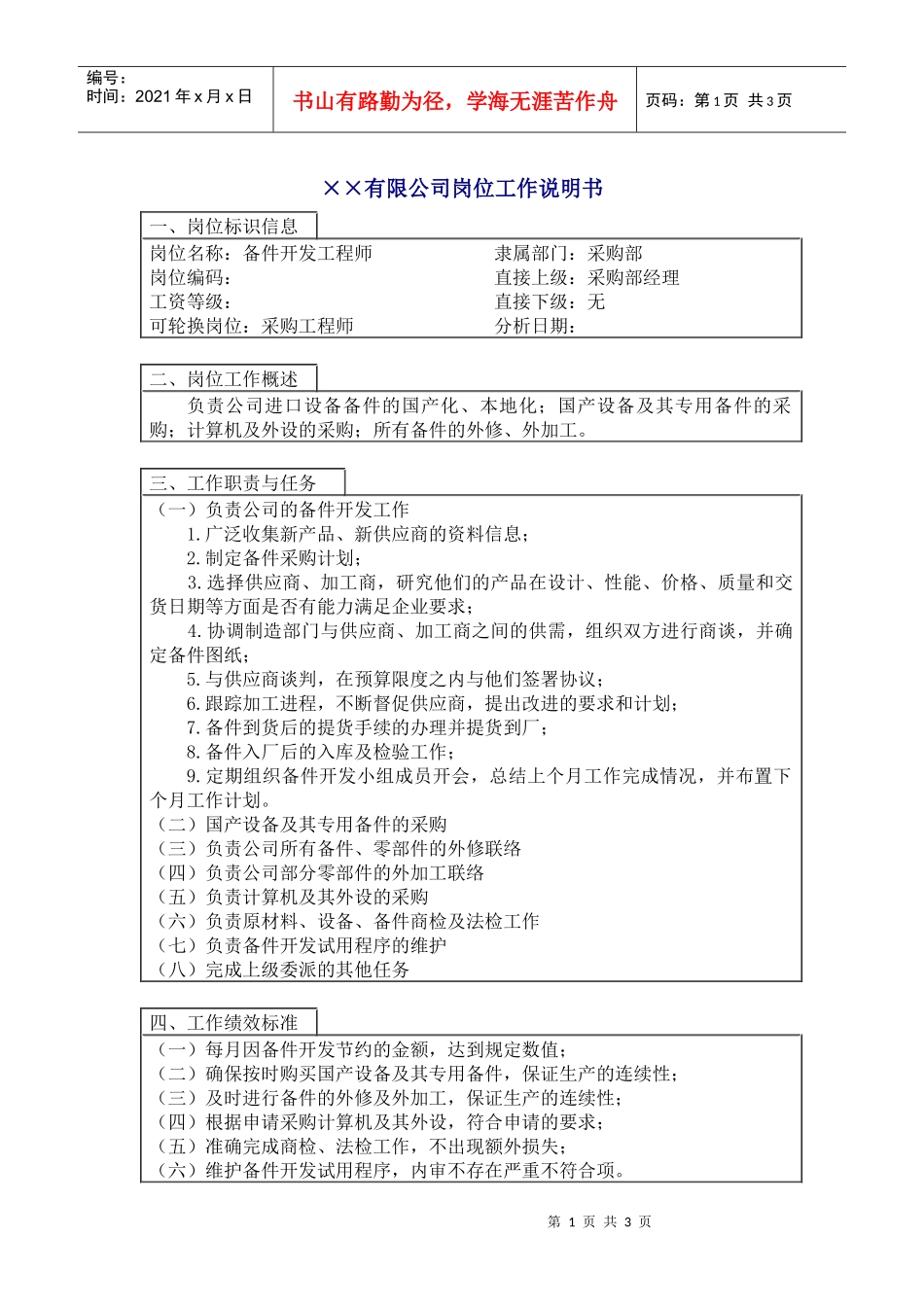 人力资源-2022800hr03职位分析--备件开发工程师(doc)_第1页