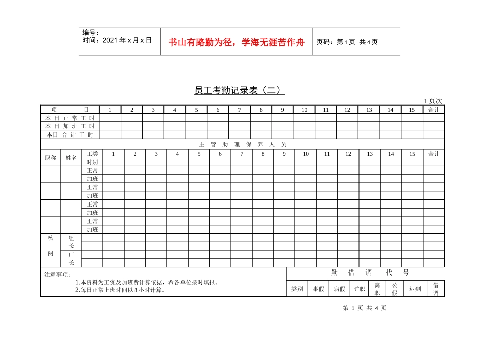 人力资源-20223员工考勤记录表（二）_第1页