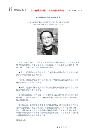 哥本哈根会议与低碳经济革命