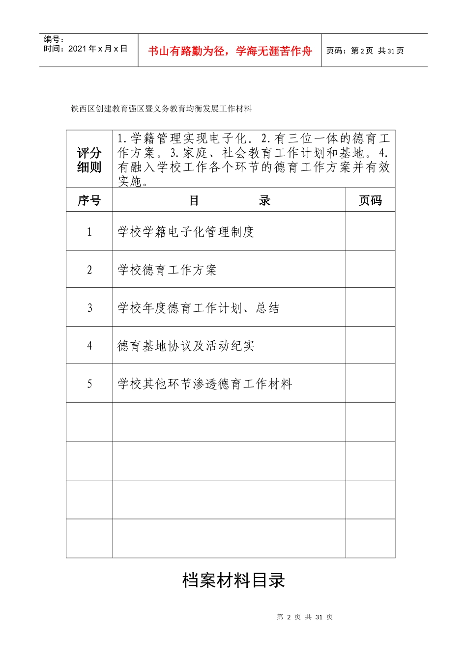 义务教育小学档案目录参考_第2页