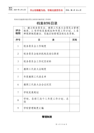 义务教育小学档案目录参考