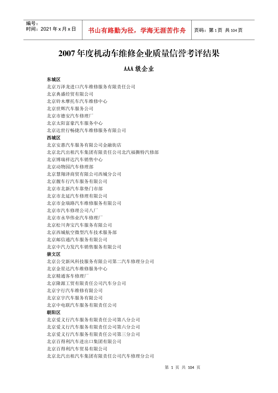 人力资源-2022XXXX年度机动车维修企业质量信誉考评结果_第1页