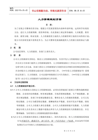 人力资源规划方案示例