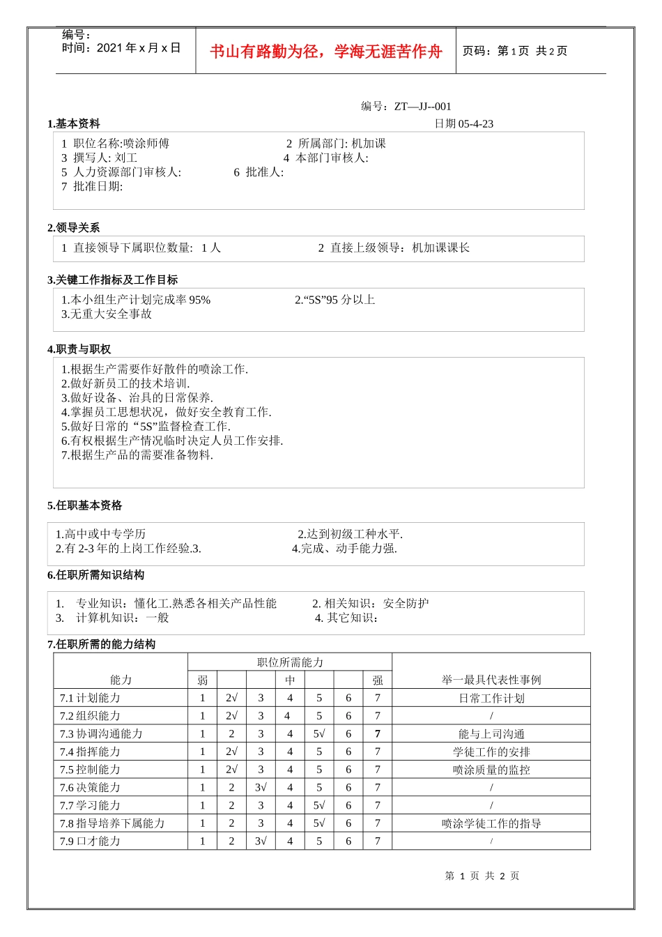 喷涂师傅 职位说明_第1页