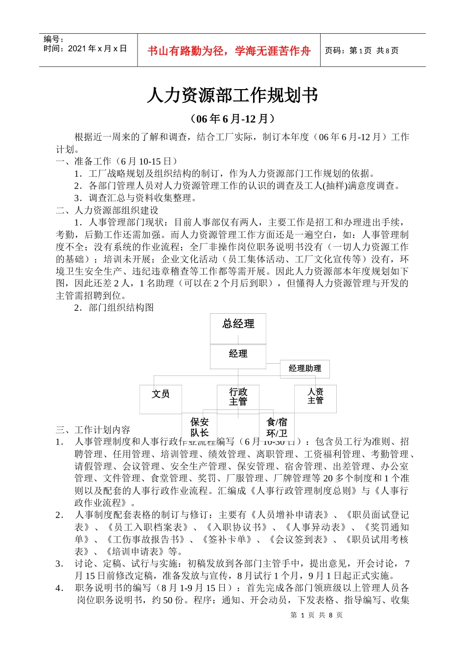 人力资源部工作规划书_第1页