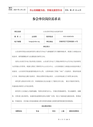 参会单位岗位需求表