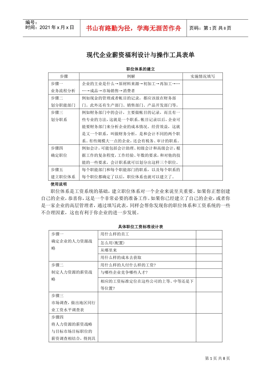 企业员工薪资福利设计及系列表单_第1页