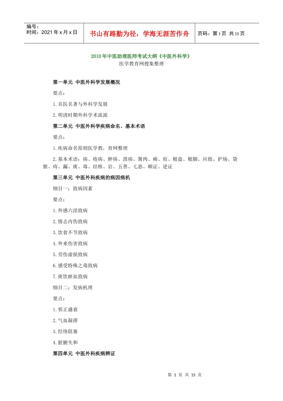 人力资源-2022XXXX年中医助理医师考试大纲《中医外科学》(1)_第1页