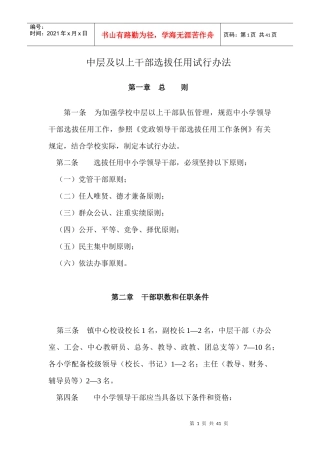 中心学校中层及以上干部选拔任用试行办法