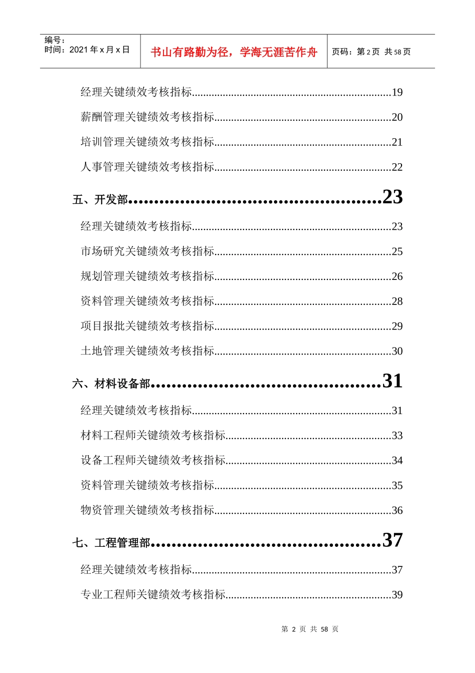 人力资源-20221房地产(标杆)公司岗位KPI分解_第2页