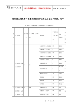 贵州第二批基本具备兼并重组主体资格煤矿企业(集团)名