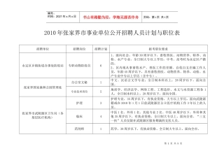 人力资源-2022XXXX年张家界市事业单位公开招聘人员计划申报一览表