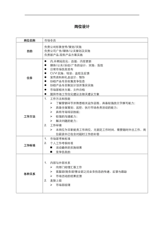 市场专员岗位设计