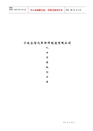 宁波某公司人力资源规划方案