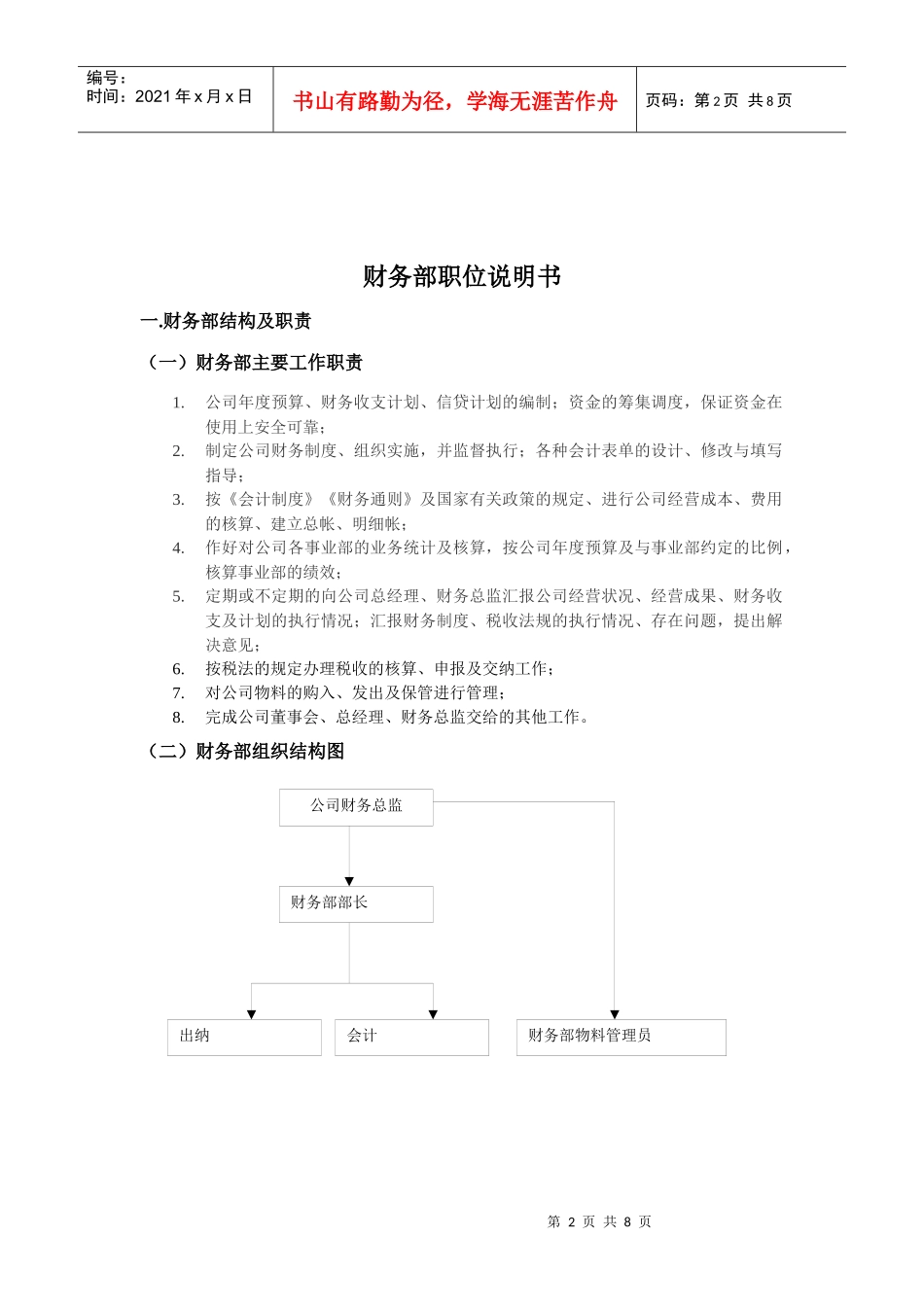 中小企业财务部职位说明书_第2页