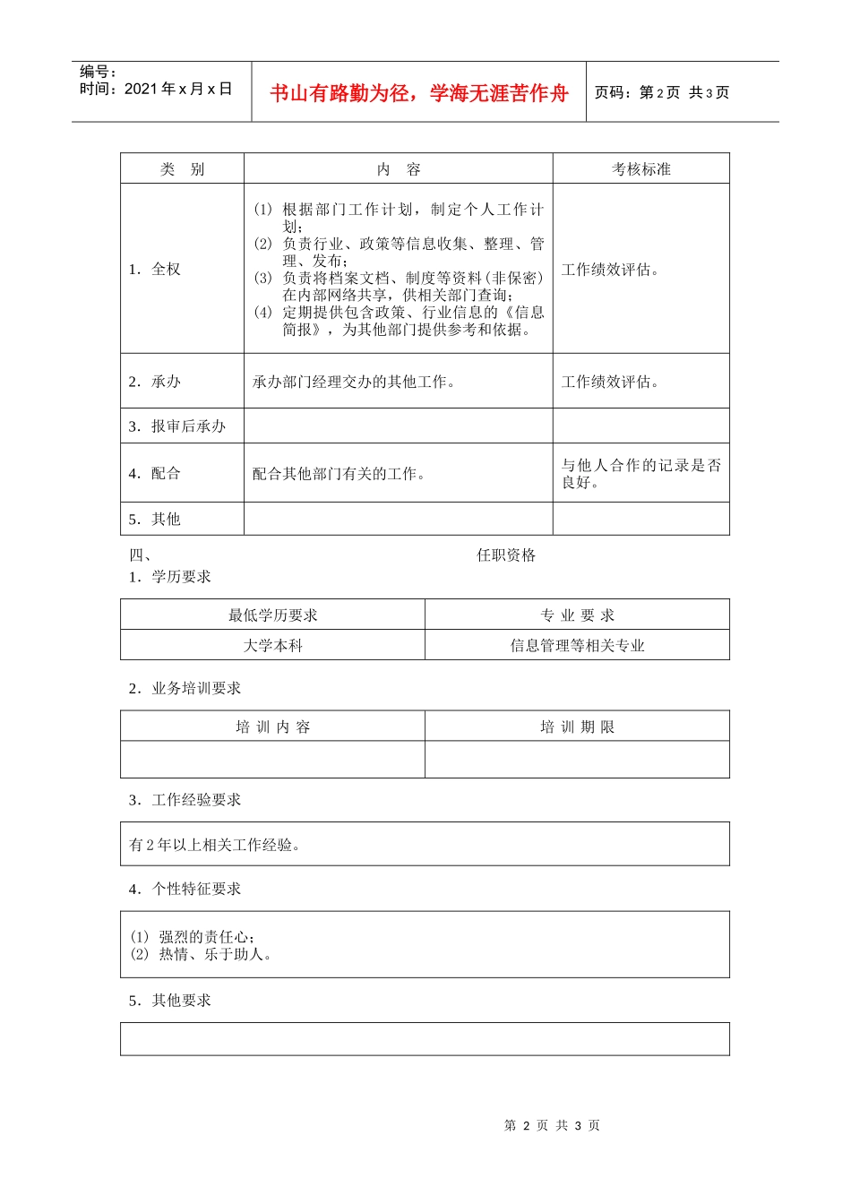 信息搜集员职位说明书_第2页