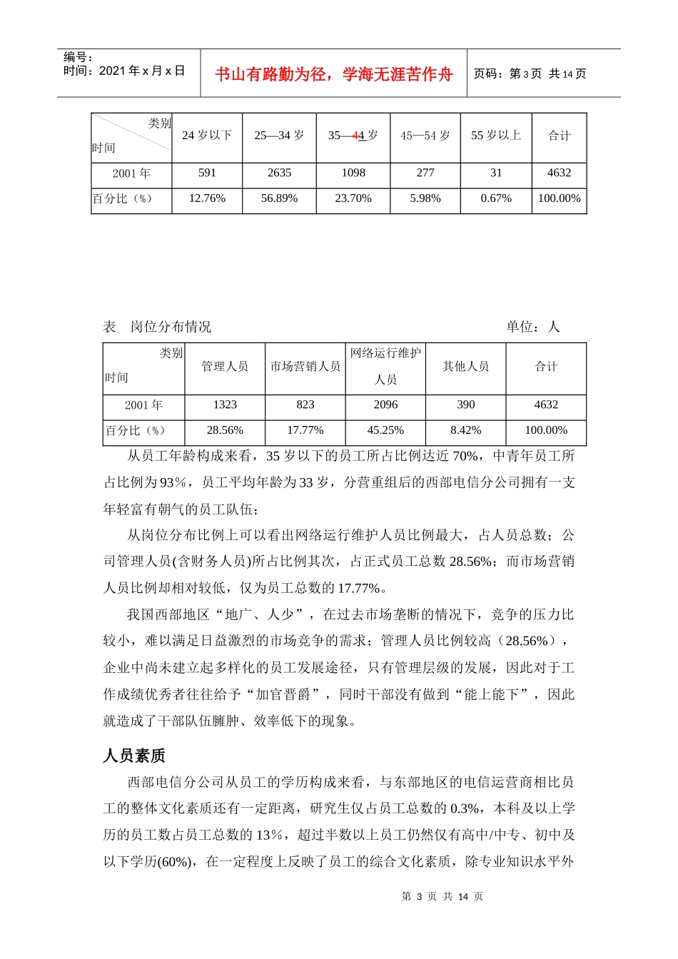 西部电信公司人力资源管理与开发案例_第3页