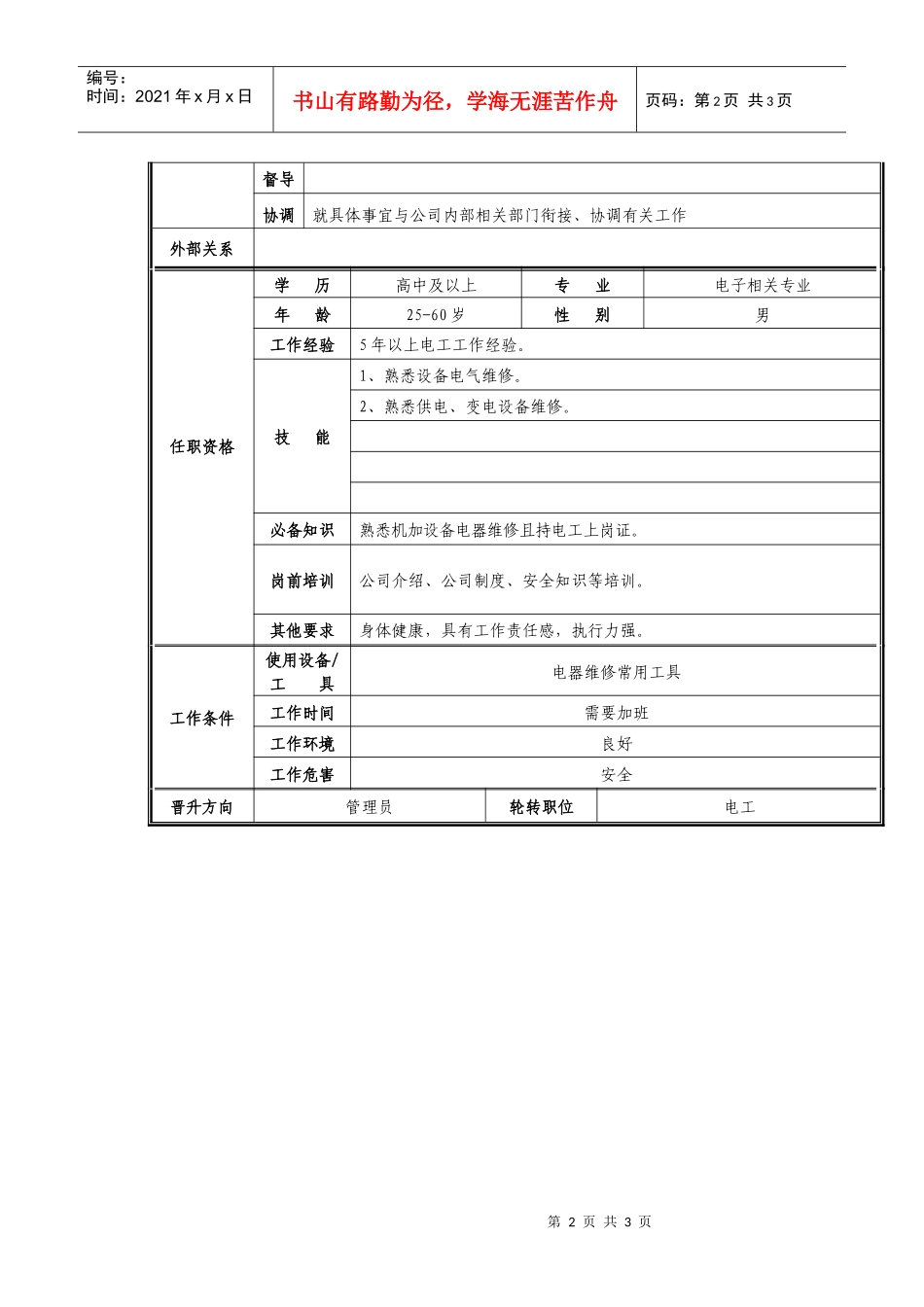 准备部电工职位说明书_第2页