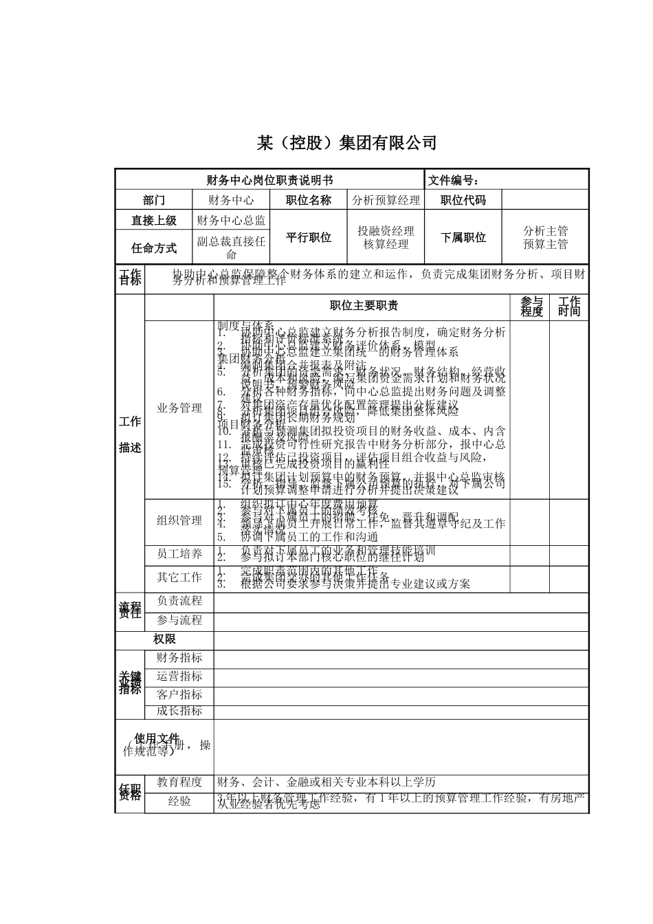 分析预算岗位说明书_第1页