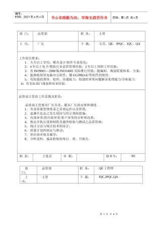 品管部岗位职责及任职要求1(DOC 15)