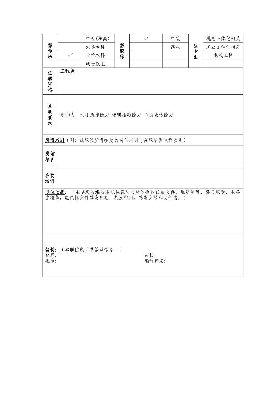 动力支撑中心主任岗位说明书_第2页