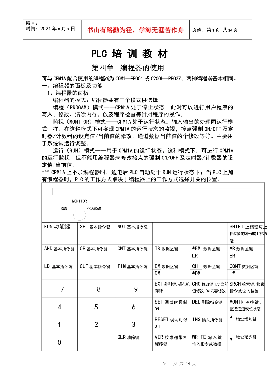 人力资源-2022PLC培训教材(编程器及SSS使用)_第1页
