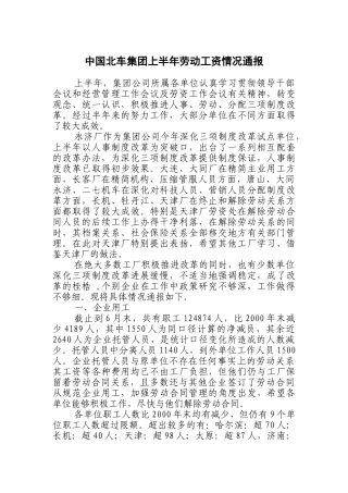 中国北车集团上半年劳动工资情况报告