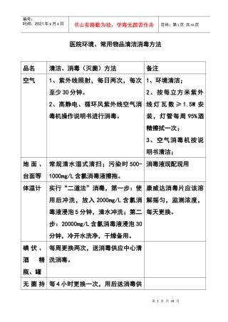 医院环境、常用物品清洁消毒方法